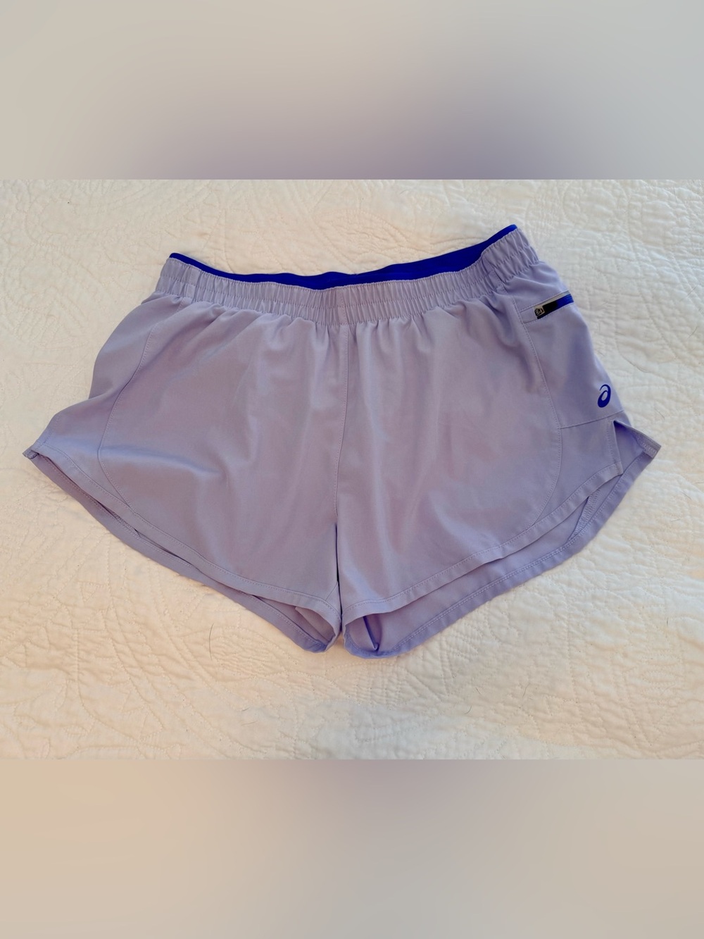 Asics Lavender Women's Athletic Shorts with Royal Blue Waistband
